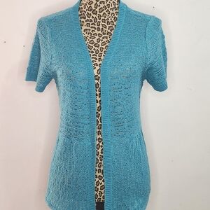 Northern Reflections Turquoise Open-Front Short-Sleeve Cardigan